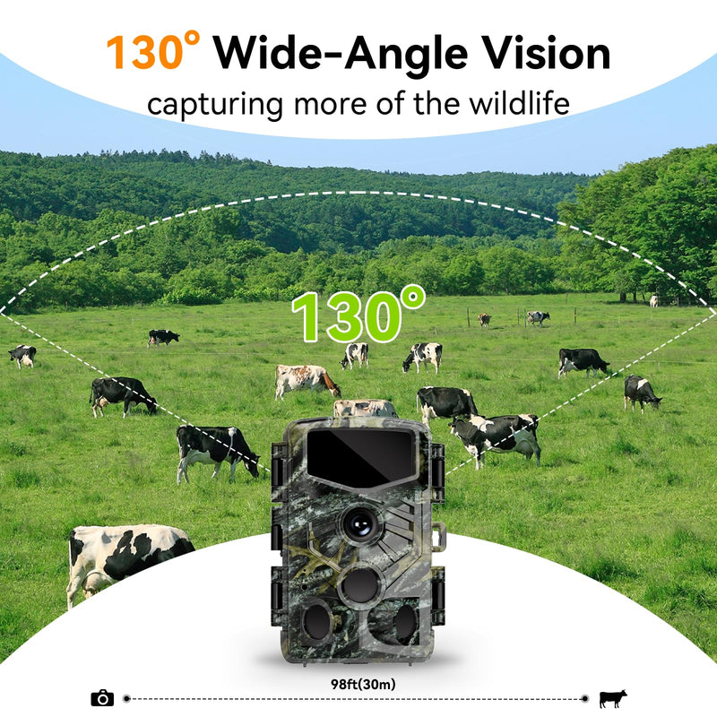 Trail Camera, 48MP 4K Game Camera with 0.1s Trigger Time, 130°Wide-Angle, Trail Cameras with Night Vision Motion Activated Waterproof IP66, 2.0”Screen Trail Cam for Wildlife Monitoring