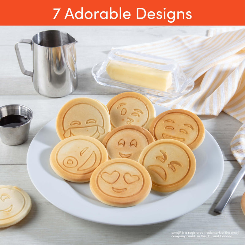 Official Emoji License Large Pancake Pan & Nonstick Griddle, 7 Mini Smiley Face Shapes, Heavy Duty Stovetop Skillet, Fun Pancake Maker for Kids Summer Breakfast, Sleepovers, Parties & Family Brunch