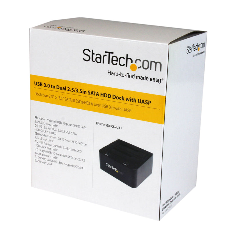 StarTech.com Dual-Bay USB 3.0 To SATA Hard Drive Docking Station, USB Hard Drive Dock, External 2.5/3.5" SATA I/II/III, SSD/HDD Docking Station, Hot-Swap Hard Drive Bay, Top-Loading (SDOCK2U33),Black
