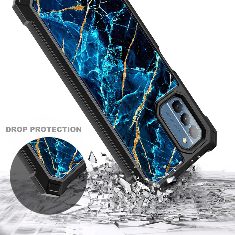 NZND Compatible with Nokia G100 Case (N150DL) /Nokia C300 (N155DL) with [Built-in Screen Protector], Full-Body Protective Shockproof Rugged Bumper Cover, Impact Resist Phone Case (Sapphire) Marble Design Sapphire