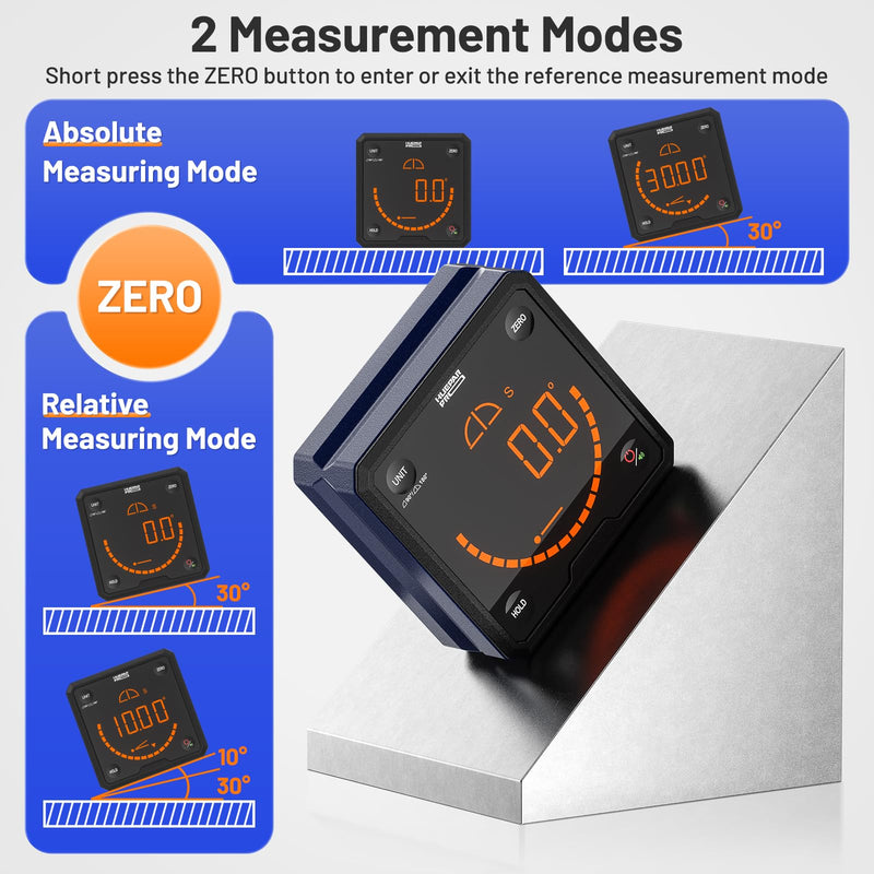 Huepar Pro Digital Angle Gauge Angle Finder Level with V-Groove Magnetic Base&Backlit LCD Angle Ruler Electronic Table Saw Bevel Gauge Protractor Inclinometer for Construction, Woodworking, Machinery