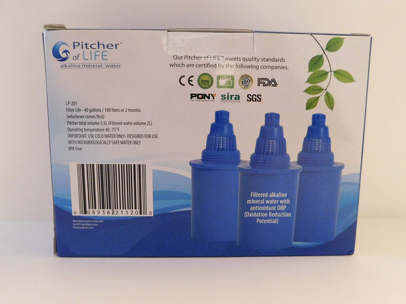 Pitcher of Life Alkaline Water Pitcher Replacement Filters - 3 Pack