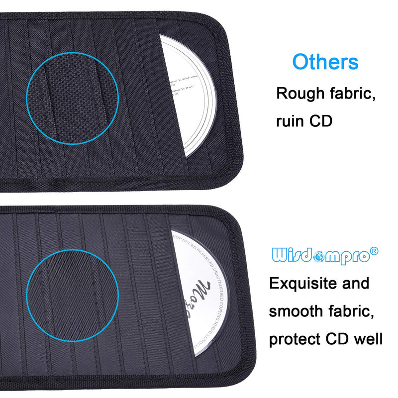 Car CD Case Holder, Wisdompro Vehicle Sun Visor Organizer for Cars with 12 DVD Storage Sleeves, 1 Mesh Pocket, 1 Pen Holder and Elastic Strap, Black
