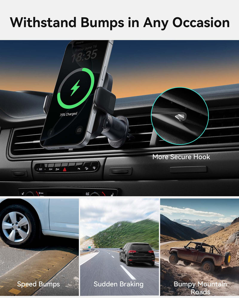 INIU Qi2 Certified 15W Car Phone Holder Wireless Charger, Ultra-Stable 22N for MagSafe Car Mount Charger with Cooling Fins & RGB Lighting for iPhone 16/15/14/13/12 Series, Yellow