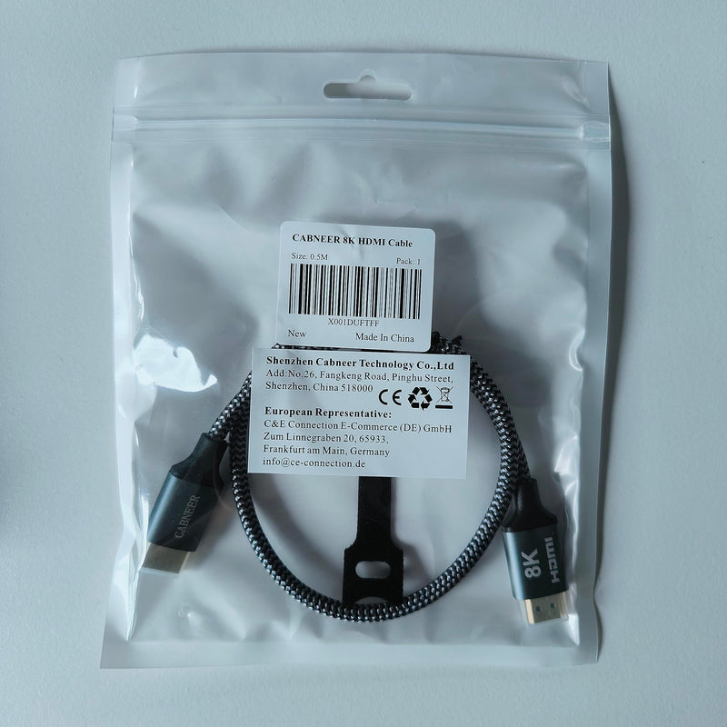 CABNEER 8K HDMI 2.1 Cable 0.5m, HDMI Cable Ultra High Speed 48Gbps 8K@60Hz 4K@120Hz 2.2/2.3 eARC HDCP Dolby HDR - Compatible with HDTV, Laptop, Xbox, PS5 Switch, etc. 1 piece
