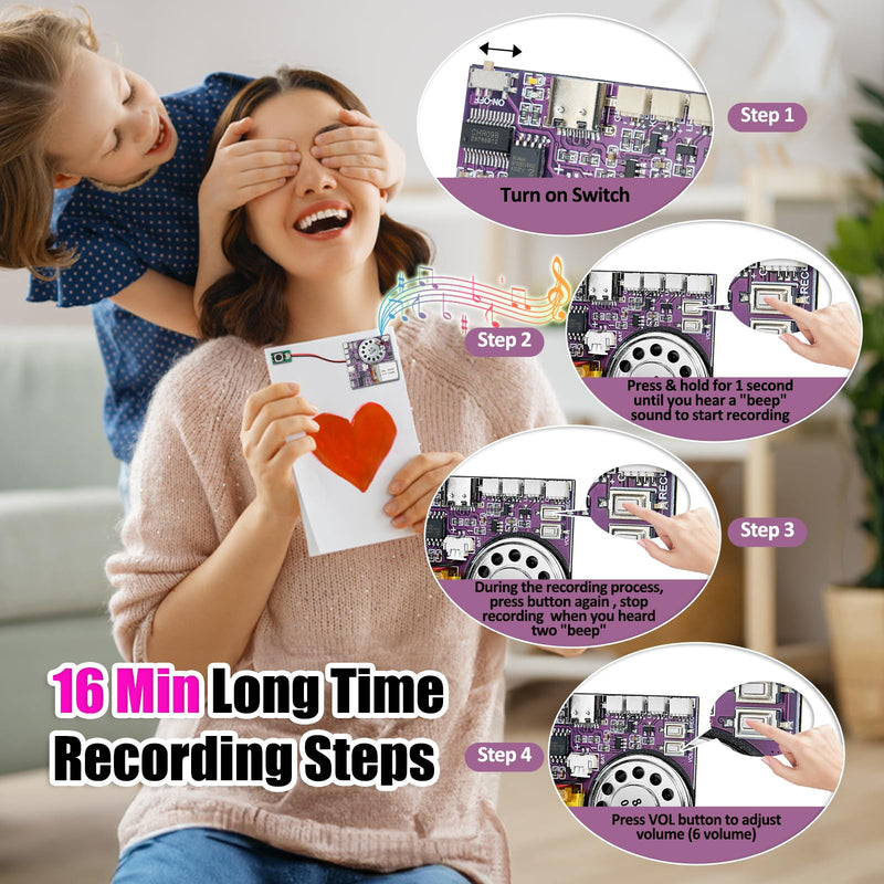 Sound Module, 16MB Push Button, Magnetron, Light Control Activated Recordable Voice Sound Chip Module with LED Light Strip, Speaker, for Greeting Card Audiobook, Xmas Presents Boxes, Kids's Toys.