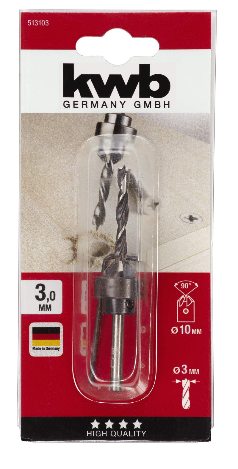 kwb wood twist drill Ø 3 mm with countersink and depth stop (CV steel, individually adjustable) wood drill + countersink individually