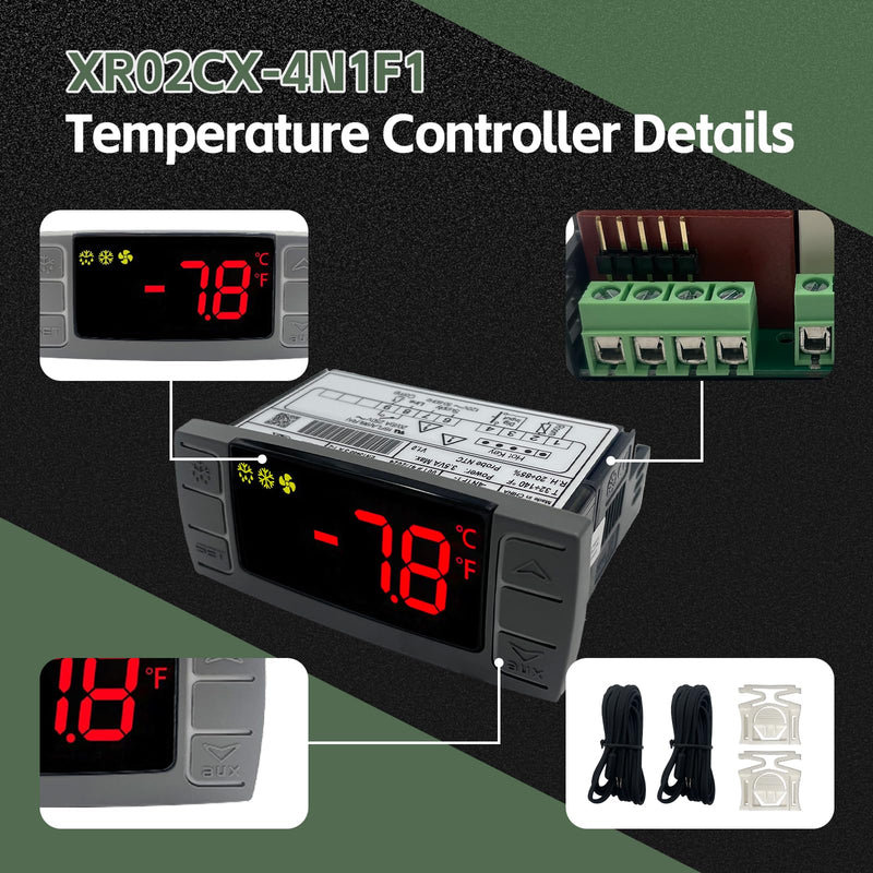 XR02CX-4N1F1 Temperature Control Refrigerator Digital Thermostat Controller for Dixell Commercial Refrigerators/Freezer 120V 50-60Hz with 2 NTC Probe for Refrigerators Freezers Heating Appliances XR02CX-4N1F1