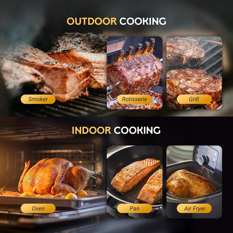 Bluetooth Meat Thermometer - Wireless Meat Thermometer for Grilling and Smoking with IP67 Dual Sensor Probes - Food Thermometer with Smart App Alert for BBQ, Smoker, Oven, Grill and Cooking Yellow