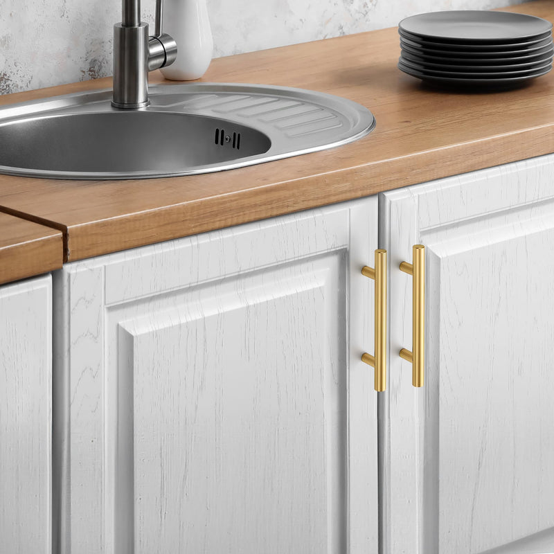 JOY DECOR 15 Pack Cabinet Handles, Gold Cabinet Pulls, 3-3/4 in Hole Center Kitchen Cabinet Handles, Stainless Steel T Bar Handles for Dresser Drawers