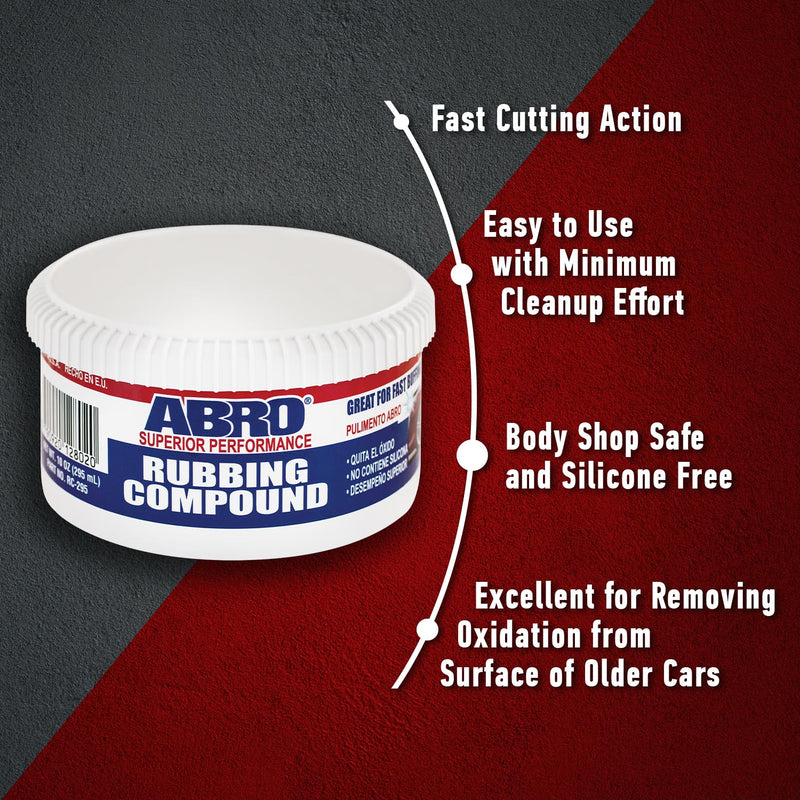 ABRO Superior Performance Rubbing Compound, 10 oz., High-tech Shine Car Scratch Remover for Vehicles, Restorers Swirls and Scratches, Buffing Compound for Oxidized Finishes, Smooth, Reflect, Clean 1