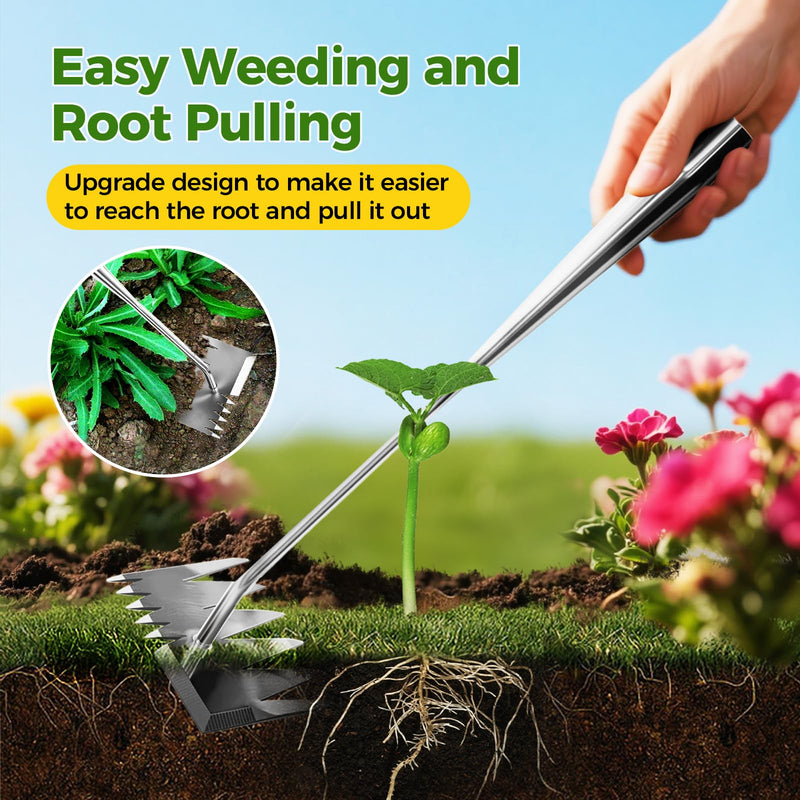 Weed Puller Tool, 2025 Upgraded Portable Manual Weeding Tools Gardening, 6 Teeth Dual Head Stainless Steel Hand Garden Weeding Rake, Weed Remover Tool for Gardening Backyard Yard Farm Planting Weeding