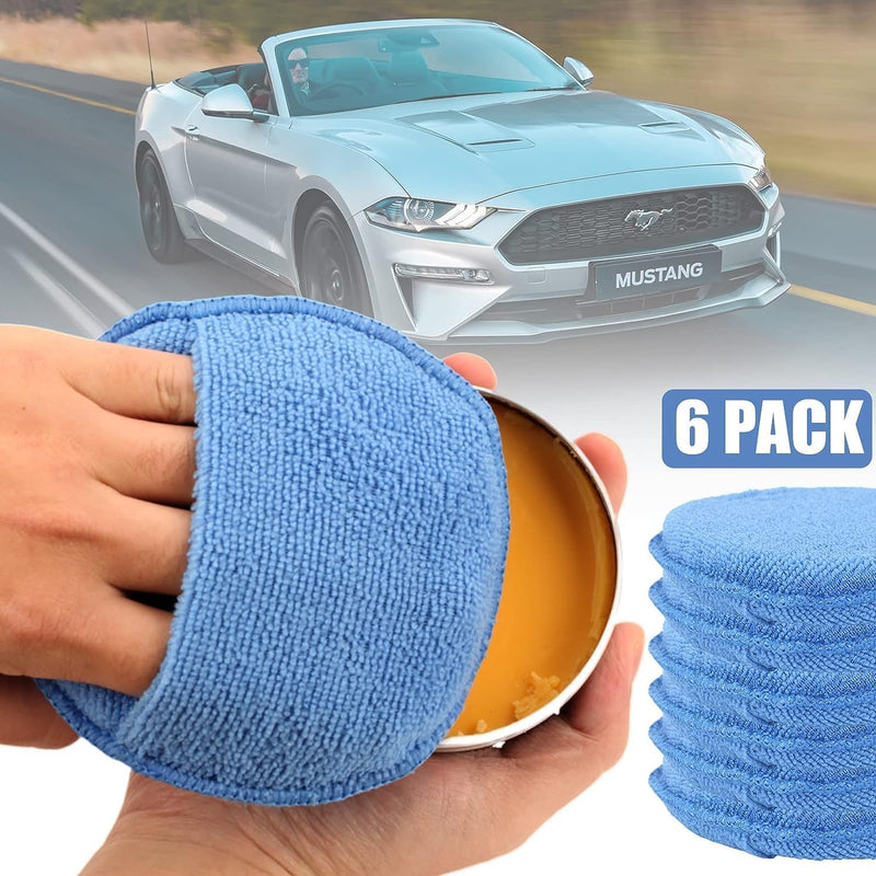 Microfiber Wax Applicator Pads, Car Wax Applicator with Finger Pocket, Buffing & Detail Polishing Foam Pads for Car Cleaning and Fine Polishing (5 inch, 6 Pack) Blue-1