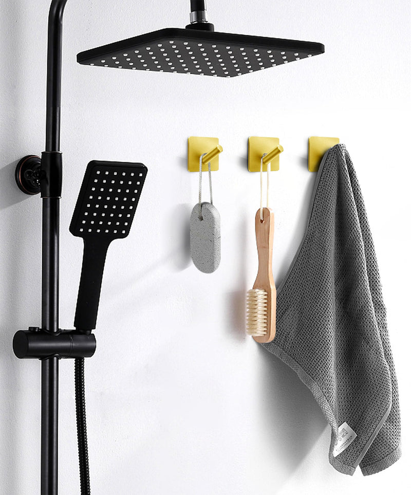 xdgeLoad Heavy Duty Adhesive Hooks, Bath Towel Hooks 16 Pack, Adhesive Wall Hooks for Bathrooms/Coat/Robe/Kitchen, Non-Punching self-Adhesive Hooks, Matte Stainless Steel Gold, JRG-US-V16P-GOLD