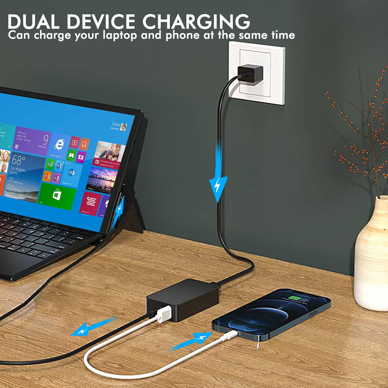 Surface Pro Charger, 65W Surface Charger for Microsoft Surface Pro 9, 8, 7+, 7, 6, 5, 4, 3, X, Windows Surface Laptop 5, 4, 3, 2, 1, Surface Book Go, Support 65W, 44W, 36W, with USB Port SK90150400