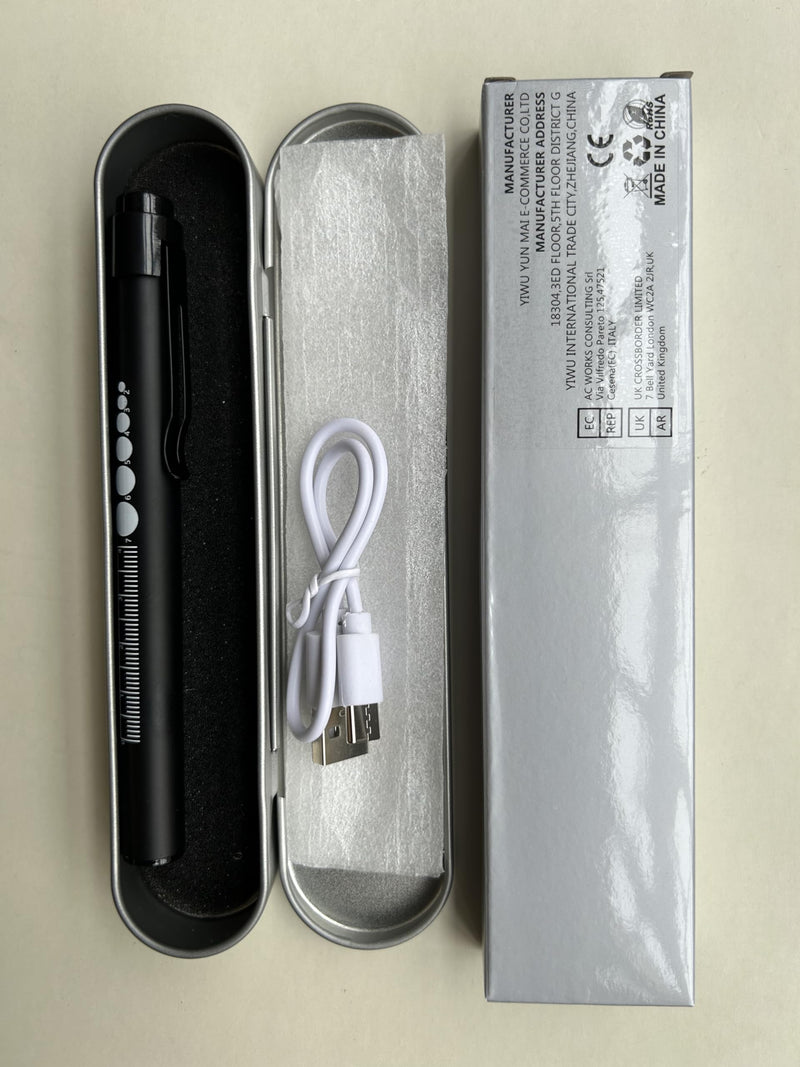LEKIA Medical Pupil Light, Diagnostic Light, Nurse Emergency Service Accessories with Pupil Measuring Device and Ruler, Rechargeable USB LED Penlight for Nurses, Student Doctors, 1 Piece, Black