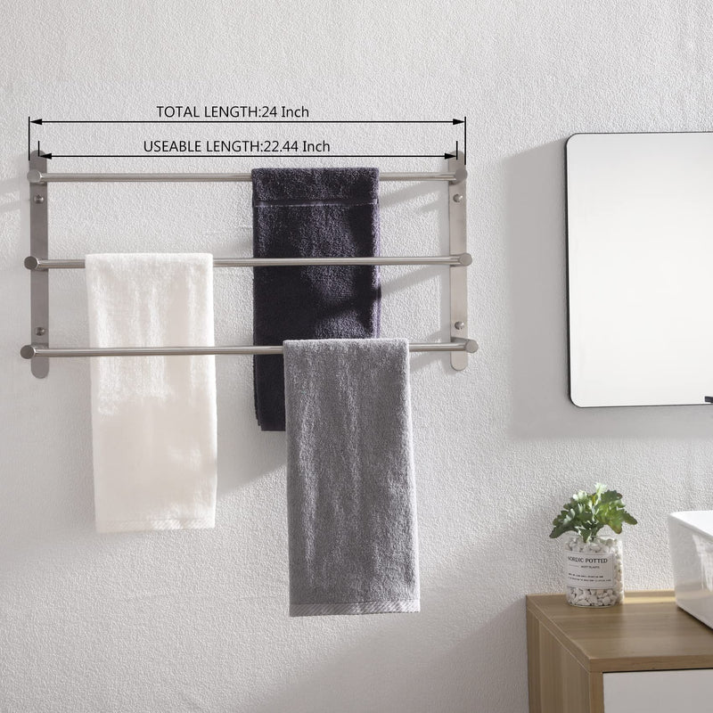 KOKOSIRI Bath Towel Bars Stainless Steel Bathroom 3-Tiers Ladder Towel Rack Wall Mount Towels Shelves, Brushed Nickel, B5002BR-L24 24-Inch