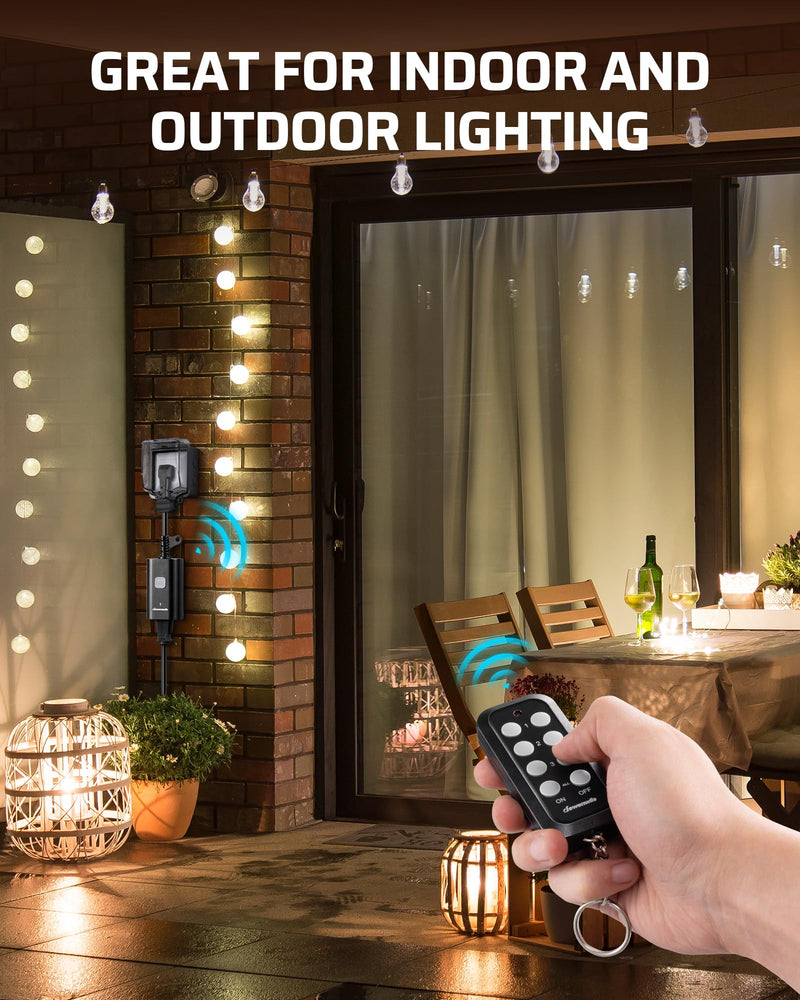 DEWENWILS Outdoor Remote Control Outlet, 15A Wireless Remote Control Switch, 100FT Control Range & 14AWG SJTW Power Cord, Weatherproof for Outdoor Appliances, 1 Remote Control+3 Outlets 3 Outlet Kit