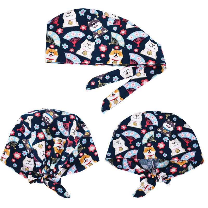 12 pieces unisex full cap with buttons, colorful printed tie-back cap with sweatband for women and men