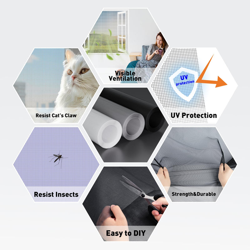 MAGZO Window Screen Replacement Mesh 59"W x 196"L - Pet Resistant Premium & Durable Polyester Screen Door Mesh, Allows Fresh Air in, DIY Repair Kit Includes Tool for Sliding Doors,Windows,Patio, Gray 59 X 196 Inch
