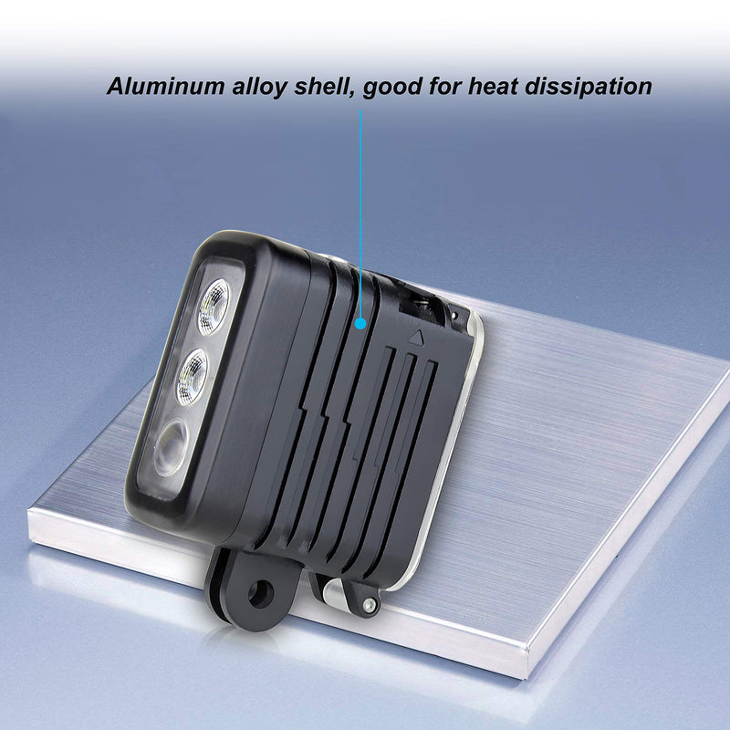 Aluminum LED Diving Light 164FT Waterproof 3 Modes Lightweight Multi-Purpose Dimmable Video Fill Night Light for GoPro Hero12 11 10 9 8 7 6 5 4 3 Session/Fusion/Max/DJI OSMO Action Camera
