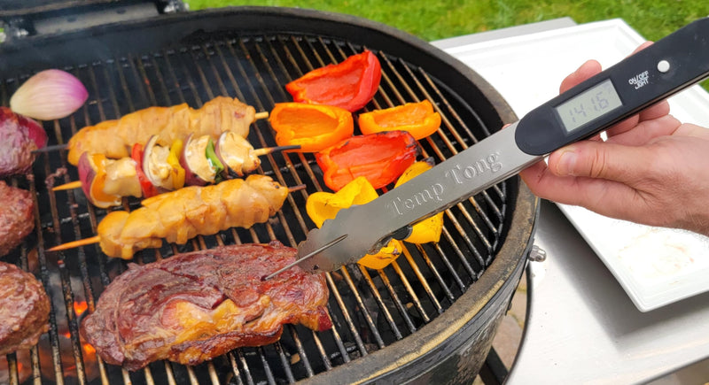 | Tongs Plus Thermometer | FDA Grade Stainless Steel | Great for BBQ or Grilling | Meat Thermometer | Heavy Duty | Silicone Grip