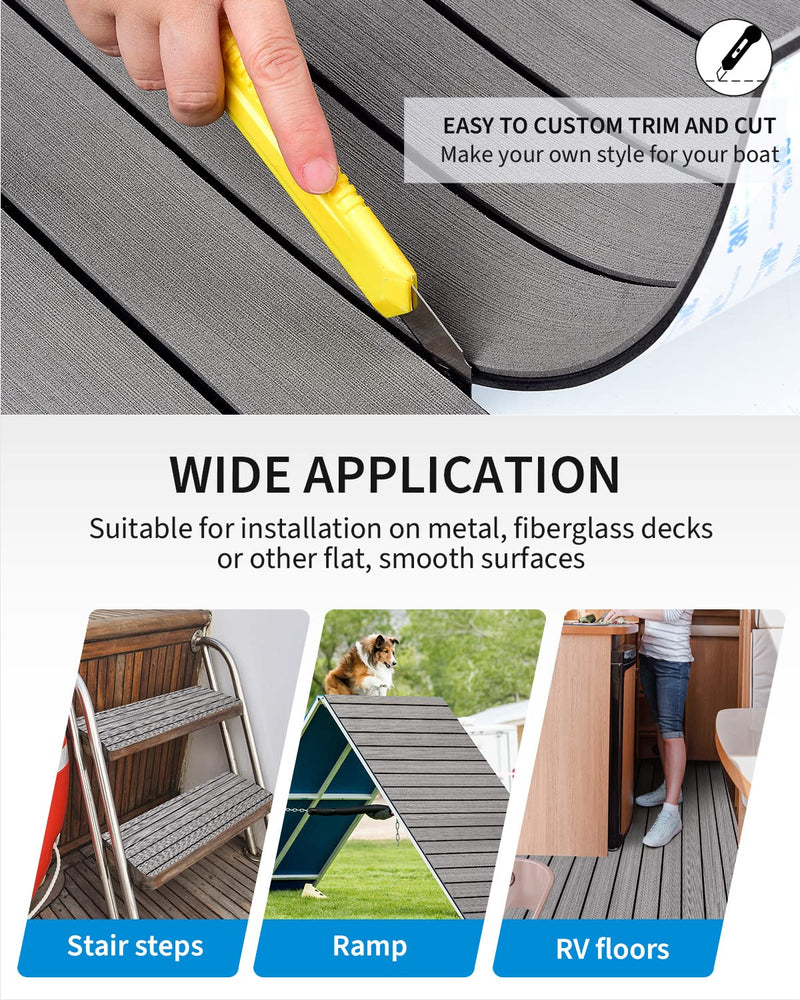 OCEANBROAD EVA Foam Boat Flooring with 3M Adhesive Backing Marine Self-Adhesive Decking 96''x45.6''/36''/28.8''/16.8'', 48''x16.8'' Faux Teak Sheet for Jon Boats Swim Platform Helm Pad RV Floor | Double-layer, Non-Slip, 6 mm Thick Eva Foam, Multiple Si...