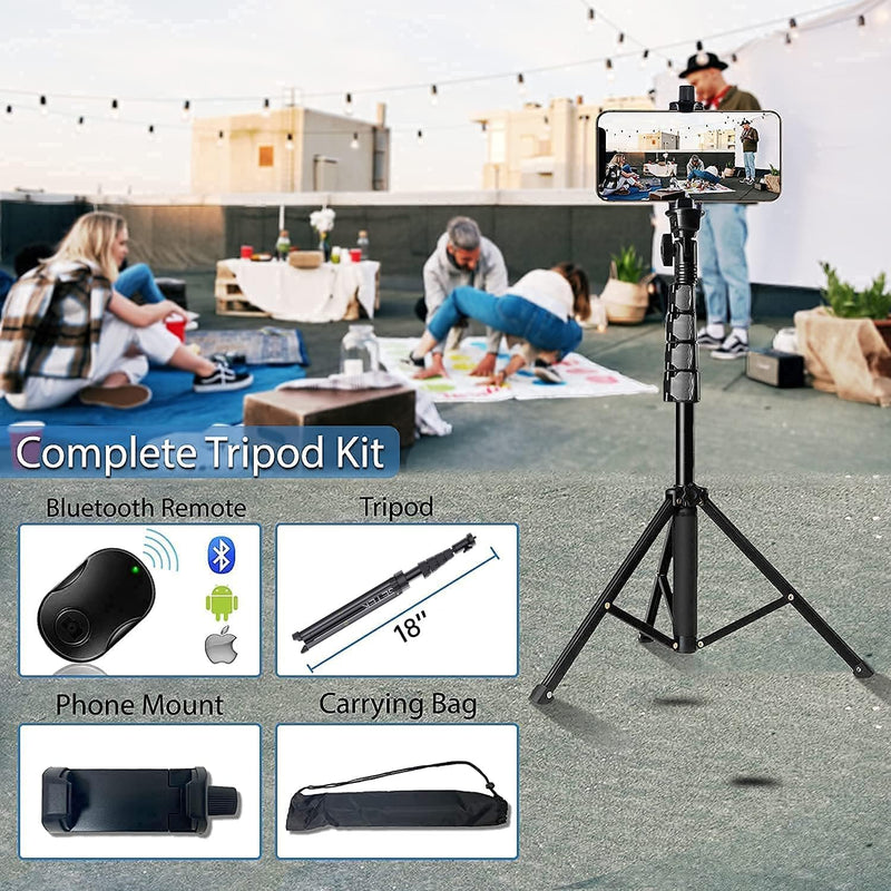 Fugetek Professional Cell Phone Tripod, Portable All in One, Bluetooth Remote, Phone Holder, Compatible with iPhone & Android Devices, Non Skid Feet, Black