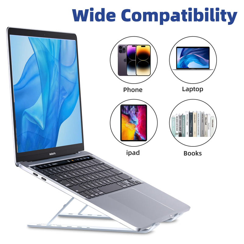 GOLDPRO Portable Laptop Stand Ultralight Aluminum Alloy Adjustable Laptop Stand Deal Laptop Riser for Desk or Travel Computer Stand for Laptop 7 Holes 9.8 Inches-Sliver TS06Silver