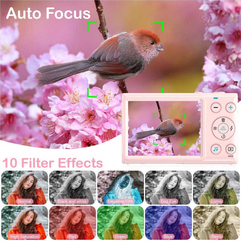4K Pink Digital Camera Without SD Cards-Point and Shoot Camera with Flash,Easy to Use,Perfect for Beginners,Ideal for Travel,Birthday Gift and Daily Use