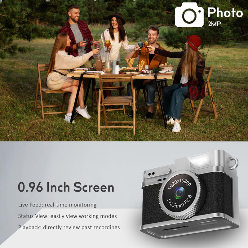 KOOMTOOM Keychain Camera,1080P HD Mini Retro Camera,Tiny Digital Photocamera with 32GB SD Card,0.96'' Pocket Video Recorder Gift for Kids Students,Suprise Box Included (Retro Black)