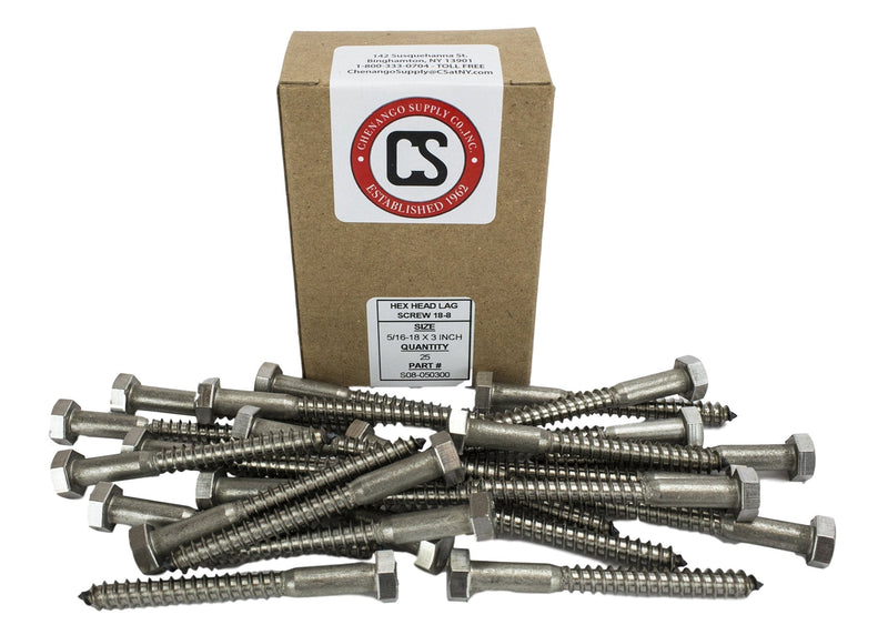 Stainless 5/16 x 3 Hex Lag Screw (1" to 5" Lengths Available in Listing), 18-8 Stainless Steel, 25 Pieces (5/16 x 3) 5/16 x 3"