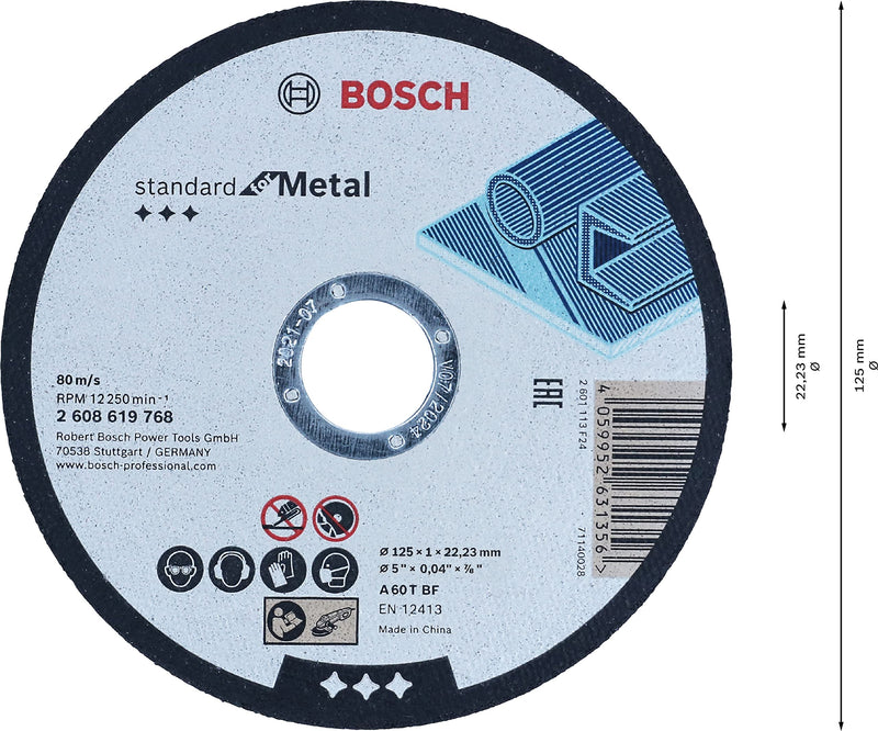 Bosch Accessories Professional 1x Standard for Metal Straight Cutting cutting disc (for sheet metal, steel, Ø 125 x 1 x 22, 23 mm, angle grinder accessories), Ø 125 mm
