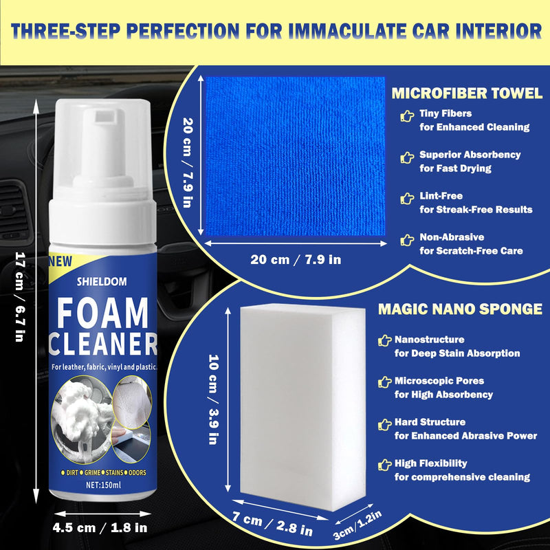 Multifunctional Car Interior Foam Cleaner Cars Seat Cleaner Multi Purpose Foaming Deep Cleaning for Auto and Home Remove Stain from Leather, Fabric, Carpet, Upholstery and Plastic - 5oz/150ML