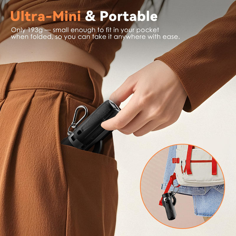 CloudValley Magnetic Mini Selfie Stick Tripod, 4-in-1 Pocket Size Phone Tripod with 360° Rotation, Rechargeable Bluetooth Remote, Foldable Handle Grip, Compatible with MagSafe iPhone for Photo/Video No Light