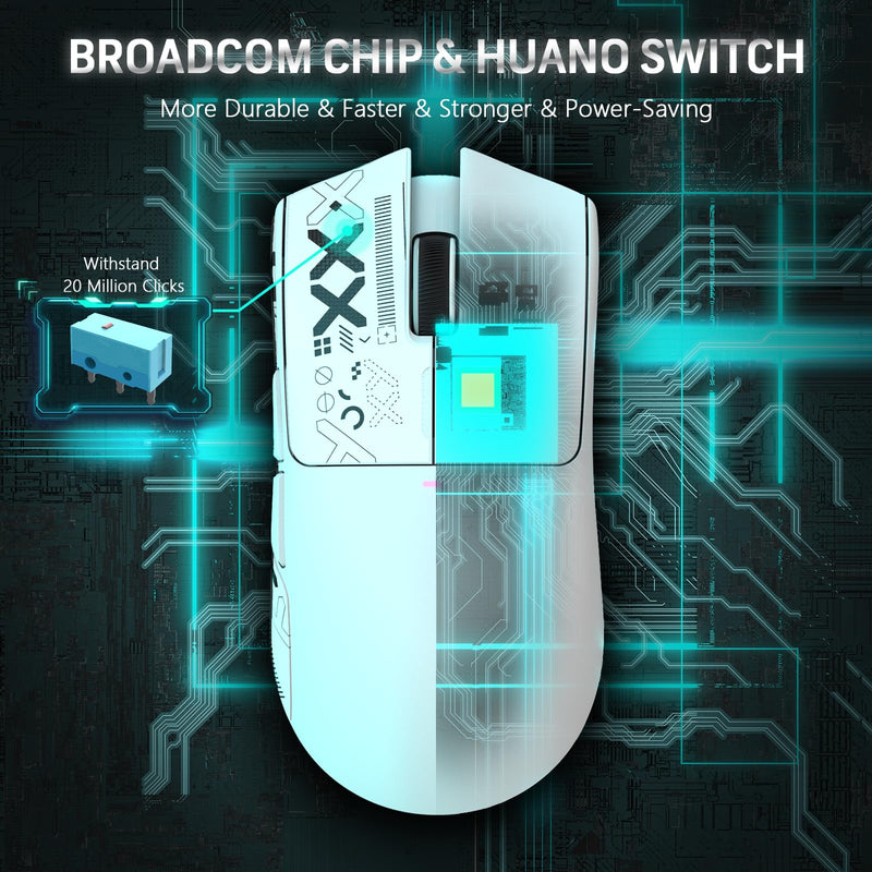 MAGIC-REFINER ATTACK SHARK X11 59g Superlight Wireless Gaming Mouse with Grip Tape, RGB Charging Dock，BT/2.4G Wireless/Wired Pc Mouse, 22000 DPI,5 Programmable Buttons for Pc/Mac(White) White & Griptape
