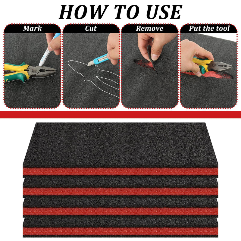 6 Pack Tool Box Foam Inserts for Cases,Tool Box Liner Polyethylene Sheets, Toolbox Kaizen Organizer and Storage Shadow(18 x 12 x 1 Inch,Red, Black) Red, 6 Pcs Foam
