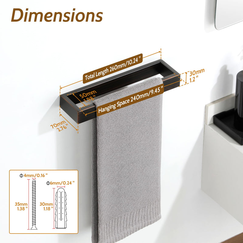 Sayayo Oil Rubbed Bronze Towel Bar for Bathroom, 10 Inch Hand Towel Holder Wall Mount Square Towel Ring SUS304 Stainless Steel Towel Rack