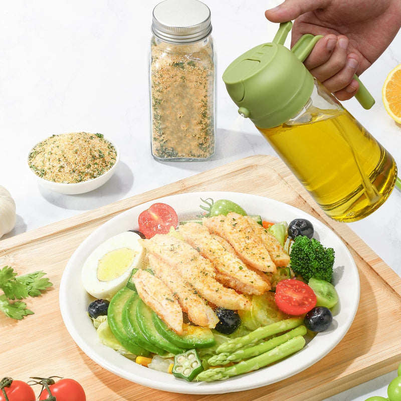 Oil Dispenser for Kitchen, 2 in 1 Olive Oil Dispenser Bottle, 17oz/500ml Glass Oil Dispenser Bottle & Oil Spray Bottle,Oil Sprayer for Cooking, Kitchen, Salad, Barbecue (Green)