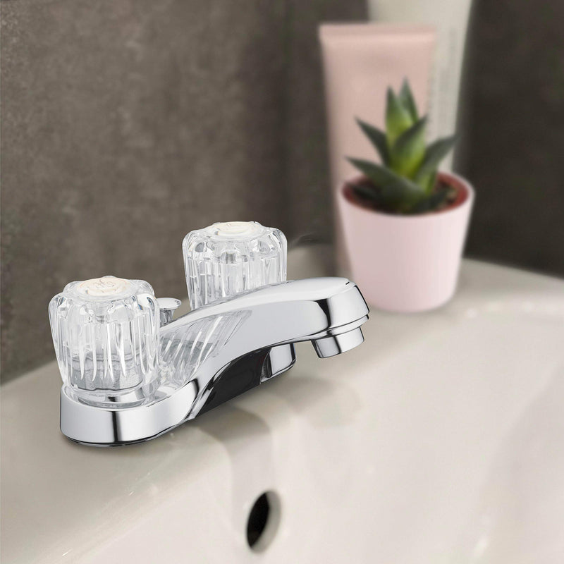 Aqua Vista 10-B421-AV Two Handle Bathroom Sink Faucet, Polished Chrome with Acrylic Round Knobs (Pack of 1)