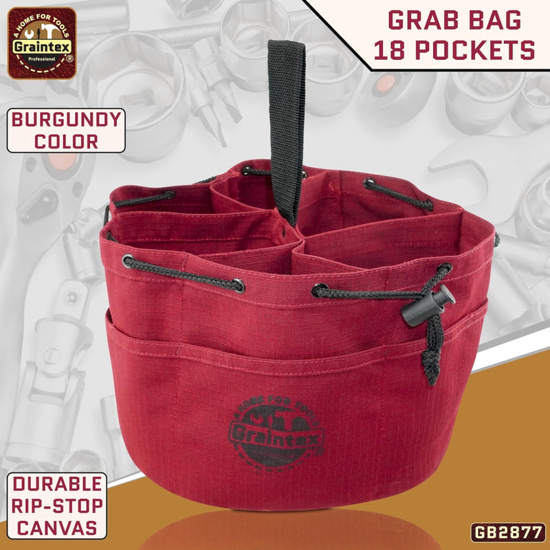 Graintex 18 Pockets Grab Bag Rip-stop Canvas Drawstring Closure, Small Part Organizer Pouch, Small Tools, Screws, Parts, Parachute Tool Bag for Efficient Storage - Burgundy