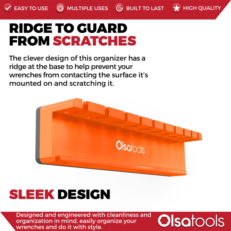 Olsa Tools Magnetic Wrench Holder Organizer - Orange - Fits SAE 3/8" to 15/16" & Metric 10mm to 19mm - Durable Tool Storage Solution - Part 1559