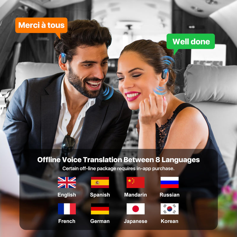 AI Language Translator Earbuds, OWS Real-Time 3-in-1 Translation Earbuds 144 Languages & Accents, Translation Device for Travel Business Learning, Black