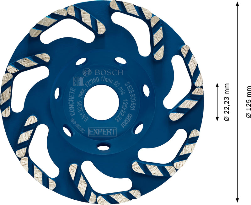 Bosch 1 x Expert Concrete Diamond Cup Wheels (for Concrete, Concrete, Diameter 125 mm, Professional Accessories Concrete Grinder)