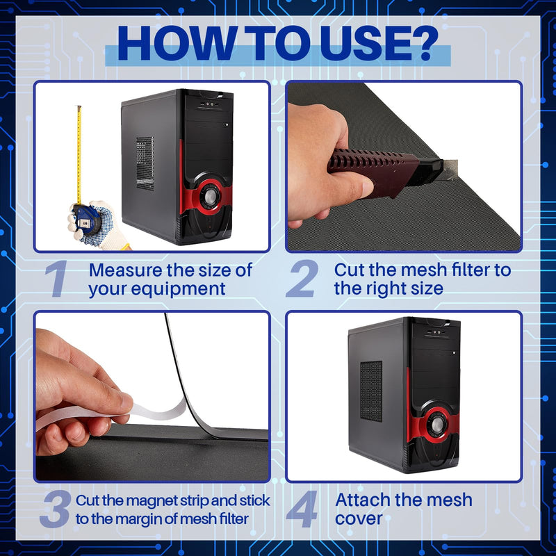 Woanger 1 Pcs 1000 x 300 mm DIY PC Case Dust Filter PC Fan Mesh Filter Air Vent Covers PVC Dustproof Cover with Magnetic Strip for Computer Chassis Speaker and More, 0.03 Inch Hole