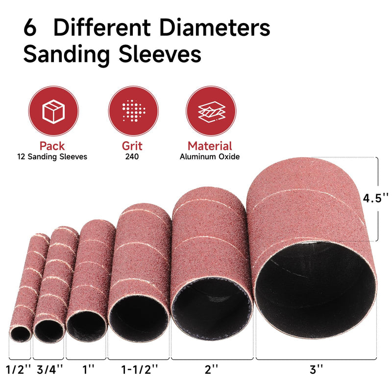 Shineboc 12 pieces 114mm sanding sleeves for eccentric sanding, grit 240, 2 x Ø 13-19-25-38-51-76 mm