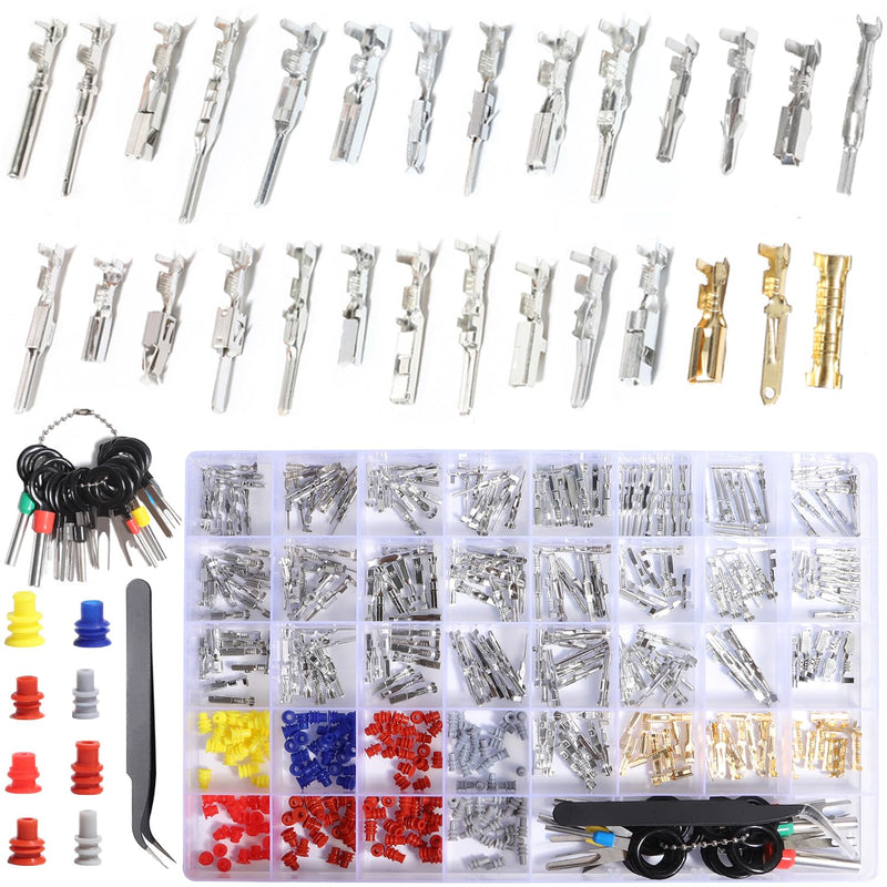 230Pcs Pin Connector Kit Car Electrical Wire Terminal Tool kit 1/1.5/1.8/2.2/2.8/3.5mm Connector Pins Terminal Removal Male Female Crimp Pins Non-Insulated Plug
