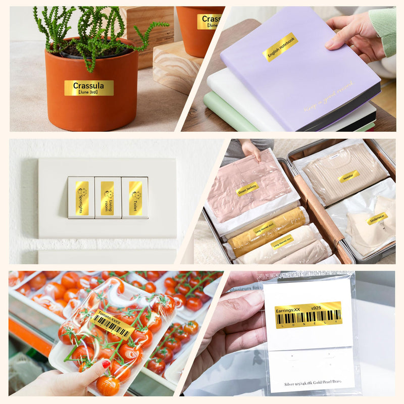 PARLAIM Printing Label Stickers 130pcs 14X50mm (1/2" X1 7/8") Self Adhesive Thermal Label Tape in Dispenser Box Compatible with D30 Labels Maker for Home Office School Bright Gold 1 Roll-130PCS