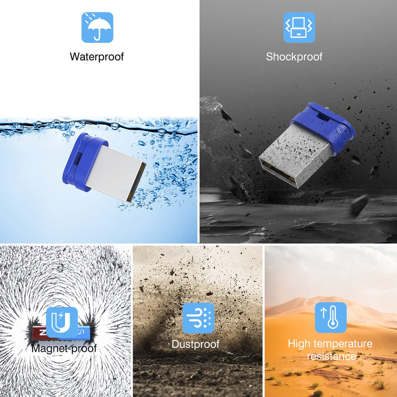 K&ZZ 16GB Mini Flash Drive 10 Pack 16 GB Small USB Flash Drives with Lanyard 16G Low Profile USB Drive Gig Thumb Drive Memory Stick (16GB, Blue) Blue (10Pack)