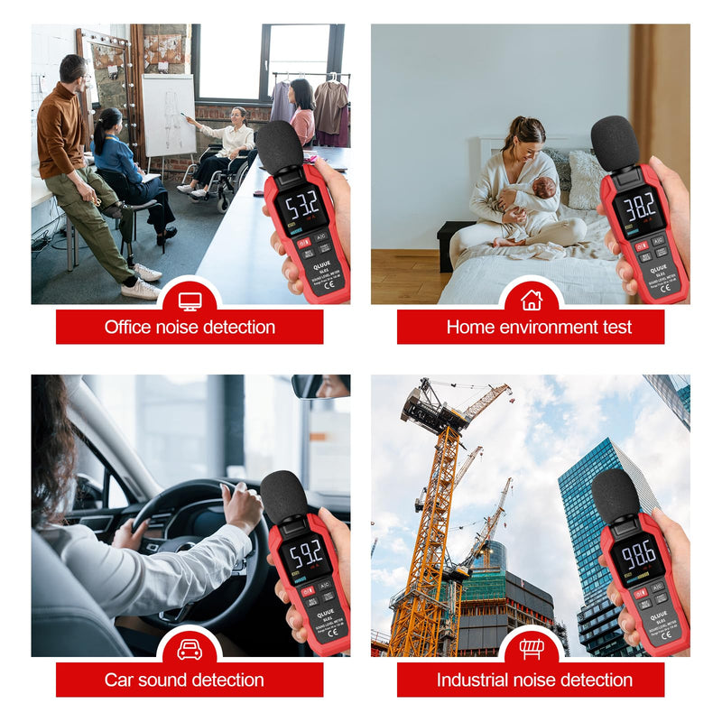 QLUUE Sound Level Meter Digital Portable Decibel Meter 30dB to 130dB A/C Weighted LCD Display Can be used at home, factory and street